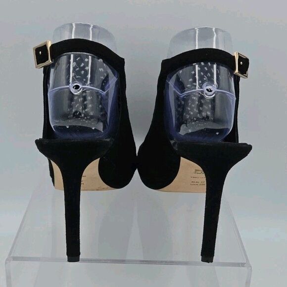Diane von Furstenberg Black Heels Peep Toe Mules Ankle Strap Size 7M EUC - Picture 9 of 11